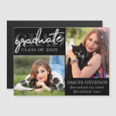 Graduate Silver Script | Brush 2 Foto Keepake Magneteinladung (Vorne/Hinten)