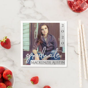 Graduate Silver Script   Brush Grad Foto Keepake Serviette