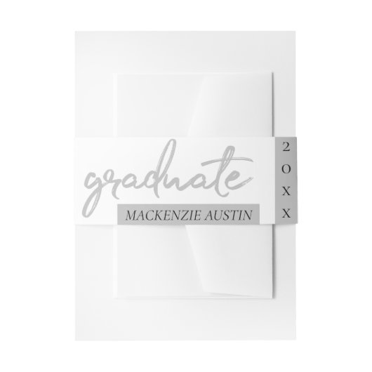 Graduate Silver Script | Trendy Imitats Metallic Einladungsbanderole (Vorderseite Beispiel)