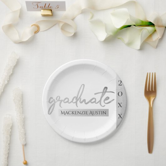Graduate Silver Script | Trendy Imitats Metallic Pappteller (Hochzeit)