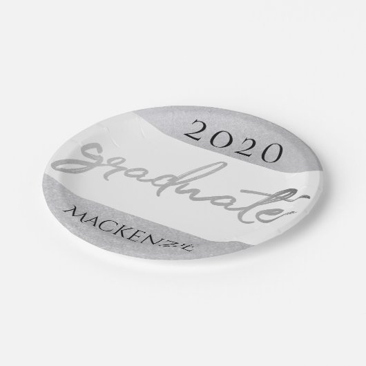 Graduate Silver Script | Trendy Imitats Metallic Pappteller (Schrägansicht)