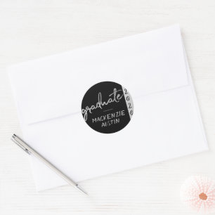 Graduate Silver Script   Trendy Imitats Metallic Runder Aufkleber