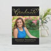 Graduate Simple Black Gold Calligraphy Script Einladung (Stehend Vorderseite)