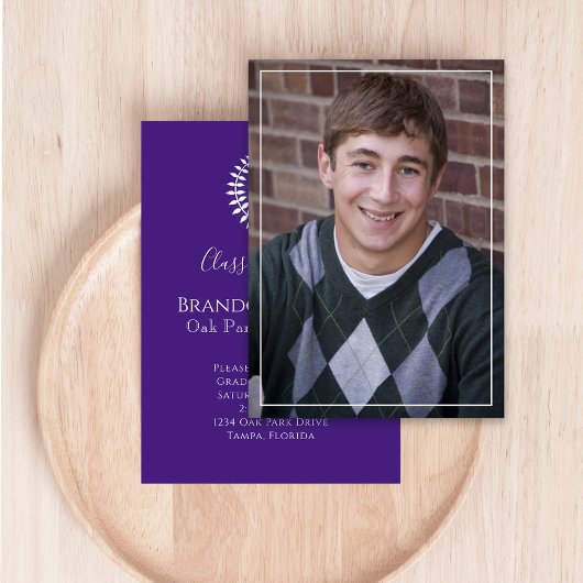 Graduate Simple Elegant Lila Laurel Blätter Einladung