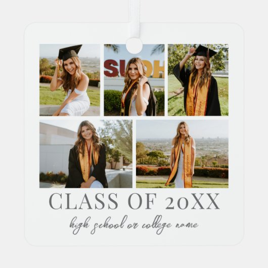 Graduate Simple Elegante Script Abschluss Foto Ornament Aus Metall (Rückseite)