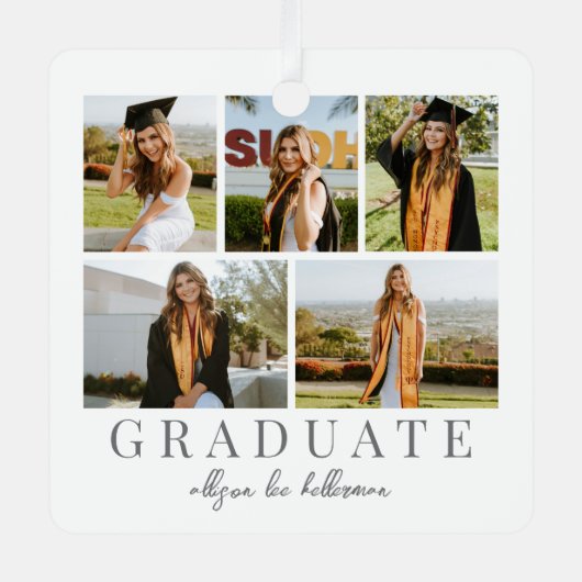 Graduate Simple Elegante Script Abschluss Foto Ornament Aus Metall (Vorderseite)