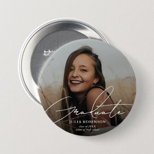 Graduate Simple Elegante Script Classic Foto Button (Vorne & Hinten)