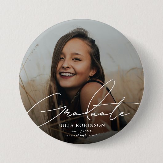 Graduate Simple Elegante Script Classic Foto Button (Vorderseite)