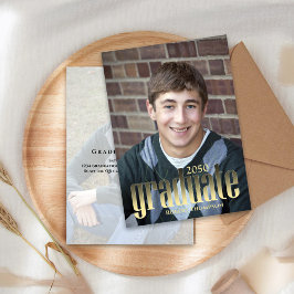 Graduate Simple Foto Black and Gold Typografy Einladung