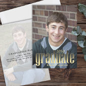 Graduate Simple Foto Black and Gold Typografy Einladung