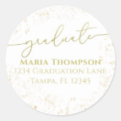 Graduate Simple Gold Calligraphy Rücksendeadresse Runder Aufkleber (Vorderseite)