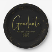 Graduate Simple Grad Black Gold Calligrafy Script Pappteller (Vorderseite)