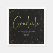 Graduate Simple Grad Black Gold Calligrafy Script Serviette (Vorderseite)