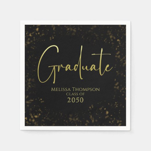 Graduate Simple Grad Black Gold Calligrafy Script Serviette (Vorderseite)