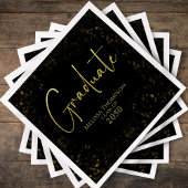 Graduate Simple Grad Black Gold Calligrafy Script Serviette