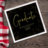 Graduate Simple Grad Black Gold Calligrafy Script Serviette