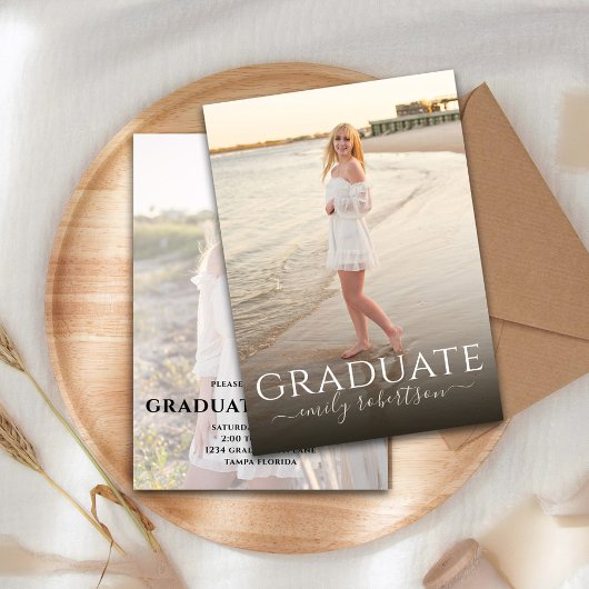 Graduate Simple Modern 2 Foto Template Minimalisti Einladung