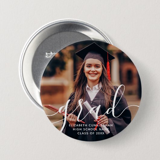 Graduate Simple Modern Script Classic Foto Button (Vorne & Hinten)