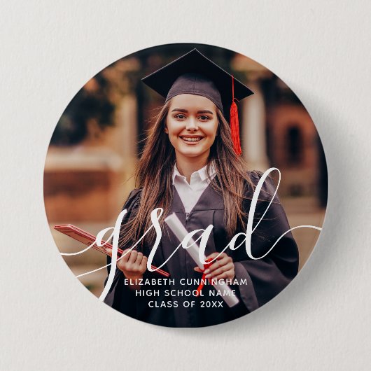 Graduate Simple Modern Script Classic Foto Button (Vorderseite)