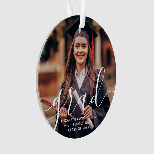 Graduate Simple Modern Script Classic Foto Ornament (Vorderseite)