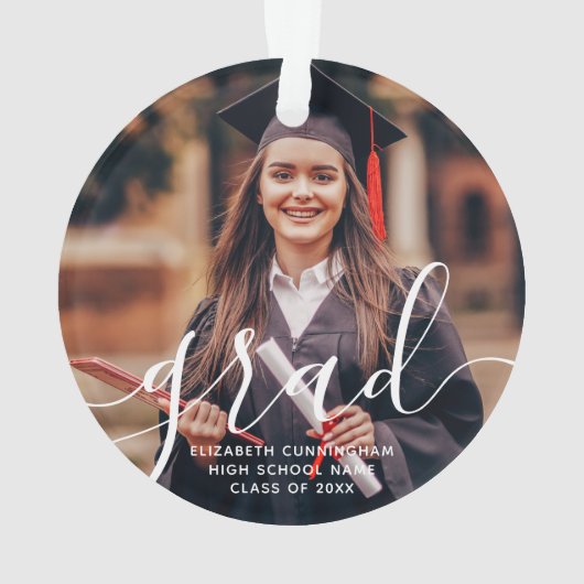 Graduate Simple Modern Script Classic Foto Ornament (Rückseite)