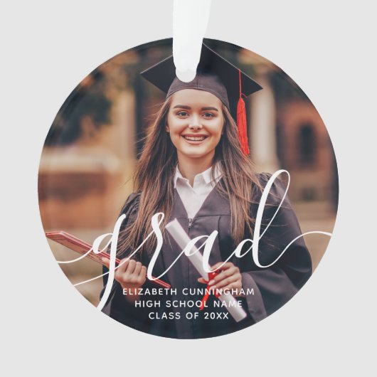 Graduate Simple Modern Script Classic Foto Ornament (Vorderseite)
