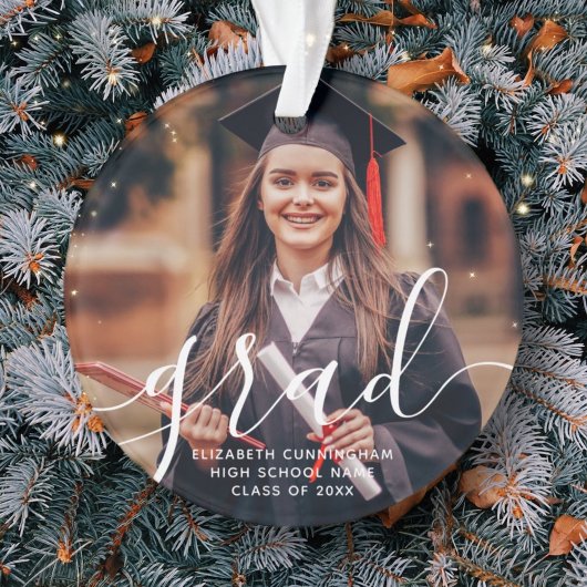 Graduate Simple Modern Script Classic Foto Ornament