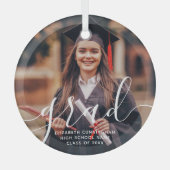 Graduate Simple Modern Script Classic Foto Ornament Aus Glas (Vorderseite)