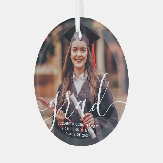 Graduate Simple Modern Script Classic Foto Ornament Aus Glas (Vorderseite links)
