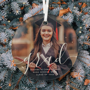 Graduate Simple Modern Script Classic Foto Ornament Aus Glas