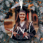 Graduate Simple Modern Script Classic Foto Ornament Aus Metall<br><div class="desc">Dieses einfache und klassische Design besteht aus Sans Serif und spielerischer kursiver Typografie und fügt ein individuelles Foto hinzu.</div>