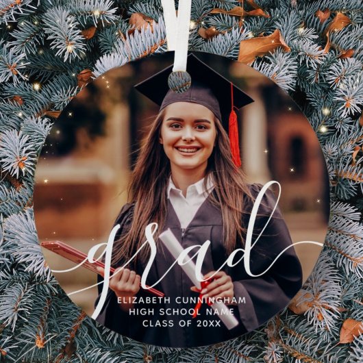 Graduate Simple Modern Script Classic Foto Ornament Aus Metall