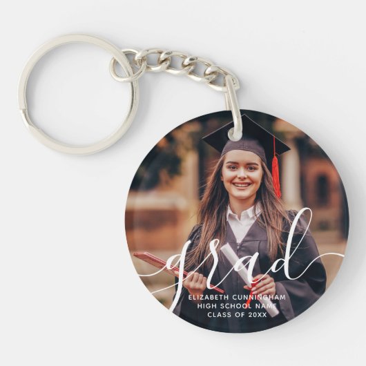 Graduate Simple Modern Script Classic Foto Schlüsselanhänger (Vorderseite)