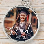 Graduate Simple Modern Script Classic Foto Schlüsselanhänger<br><div class="desc">Dieses einfache und klassische Design besteht aus Sans Serif und spielerischer kursiver Typografie und fügt ein individuelles Foto hinzu.</div>