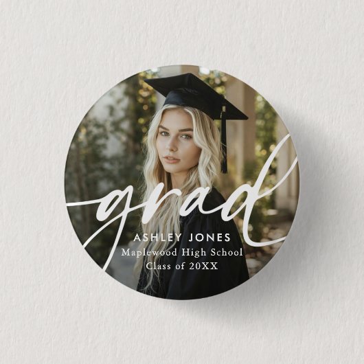 Graduate Simple Modern Script Classic Photo Button (Vorderseite)