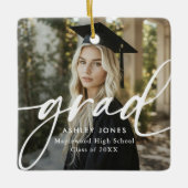 Graduate Simple Modern Script Classic Photo Button Keramikornament (Vorderseite)