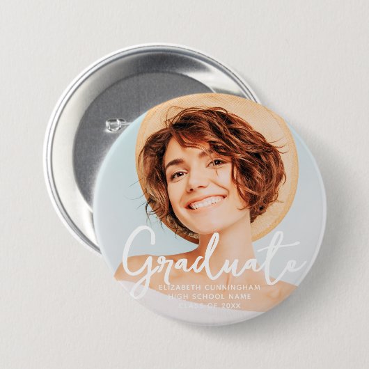 Graduate Simple Modern Script Grad Foto Button (Vorne & Hinten)