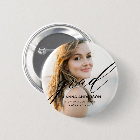 Graduate Simple Modern Script Minimalistisch Foto Button (Vorne & Hinten)