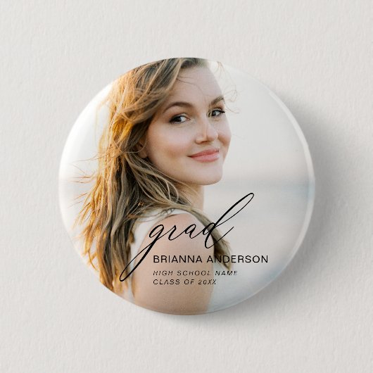 Graduate Simple Modern Script Minimalistisch Foto Button (Vorderseite)