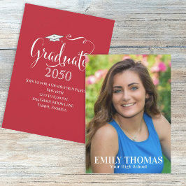 Graduate Simple Red Foto Template Typografie Einladung