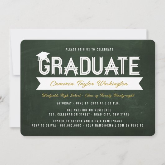 Graduate Simple Ribbon Chalkboard Graduation Party Einladung (Vorderseite)