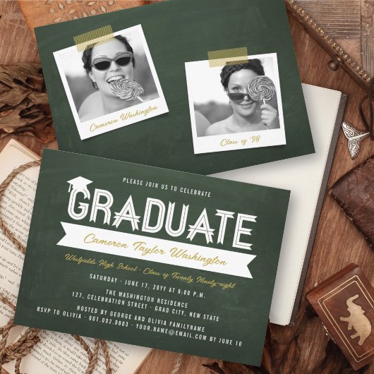 Graduate Simple Ribbon Chalkboard Graduation Party Einladung