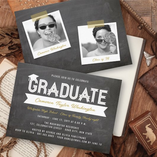 Graduate Simple Ribbon Chalkboard Graduation Party Einladung