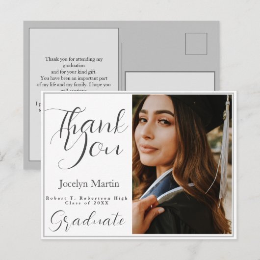 Graduate Simple Script Foto Vielen Dank Postkarte (Vorne/Hinten)
