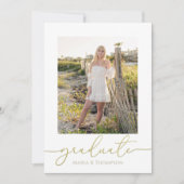 Graduate Simple Stylish Foto Gold Calligraphy Einladung (Vorderseite)