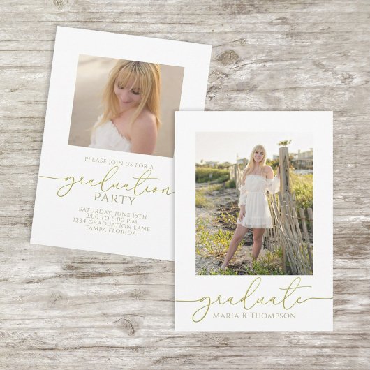 Graduate Simple Stylish Foto Gold Calligraphy Einladung