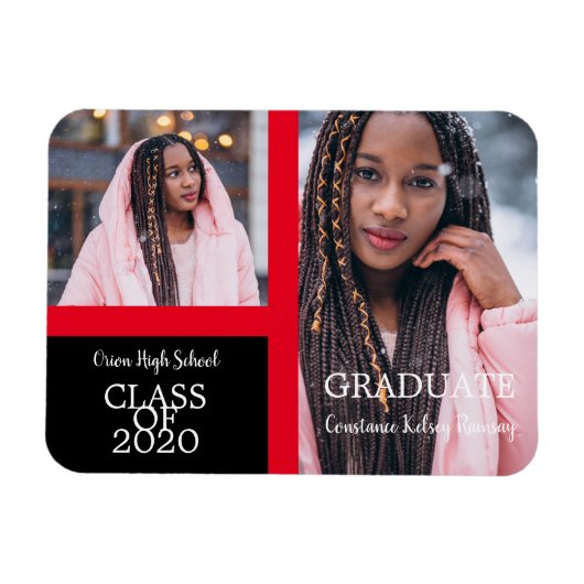 Graduate Simple Two Fotos Abschluss in Red Magnet (Horizontal)