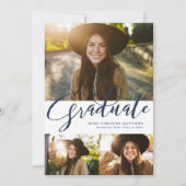 Graduate Skript drei Foto Marine Blue Abschluss Einladung (Vorderseite)