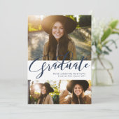 Graduate Skript drei Foto Marine Blue Abschluss Einladung (Stehend Vorderseite)