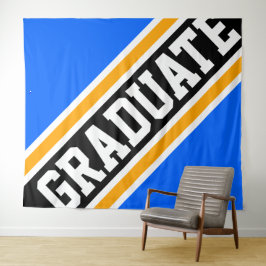 GRADUATE Sporty Bright Blue Black Yellow Stripes Wandteppich
